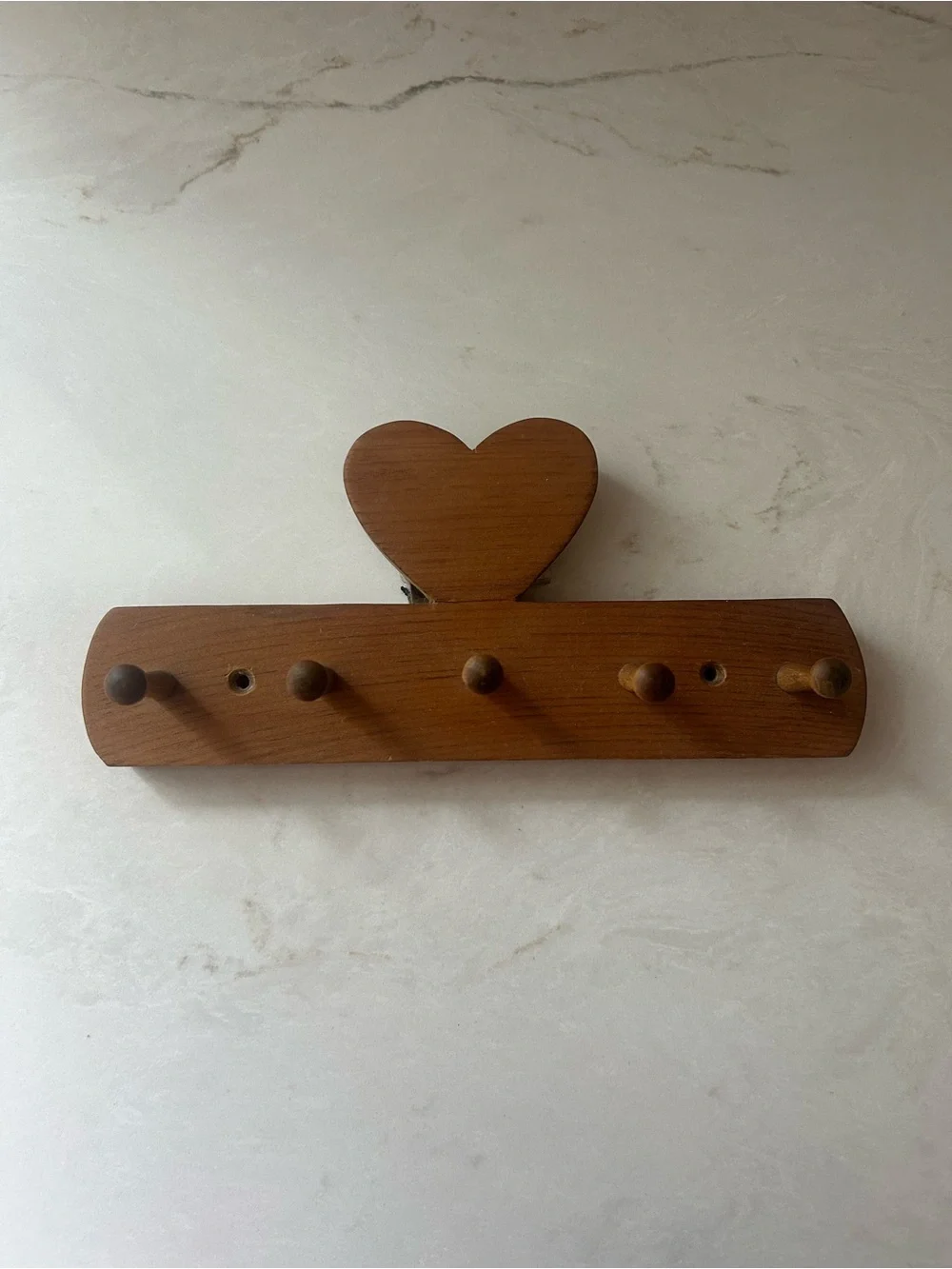 Vintage Wooden Heart Peg Rack 5 Hook Wall Hanger Cottage Country Decor